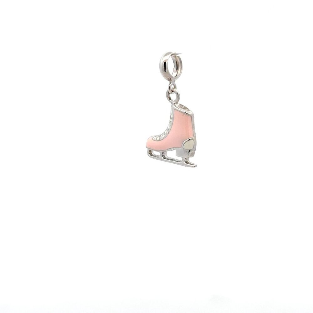 925 Sterling Silver Charm Ice Skates Pink Dangle  For Charm Bracelet Necklace - Picture 4 of 5